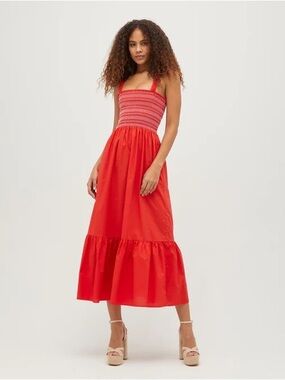 Hill House Anjuli Red Smocked Dress w pockets